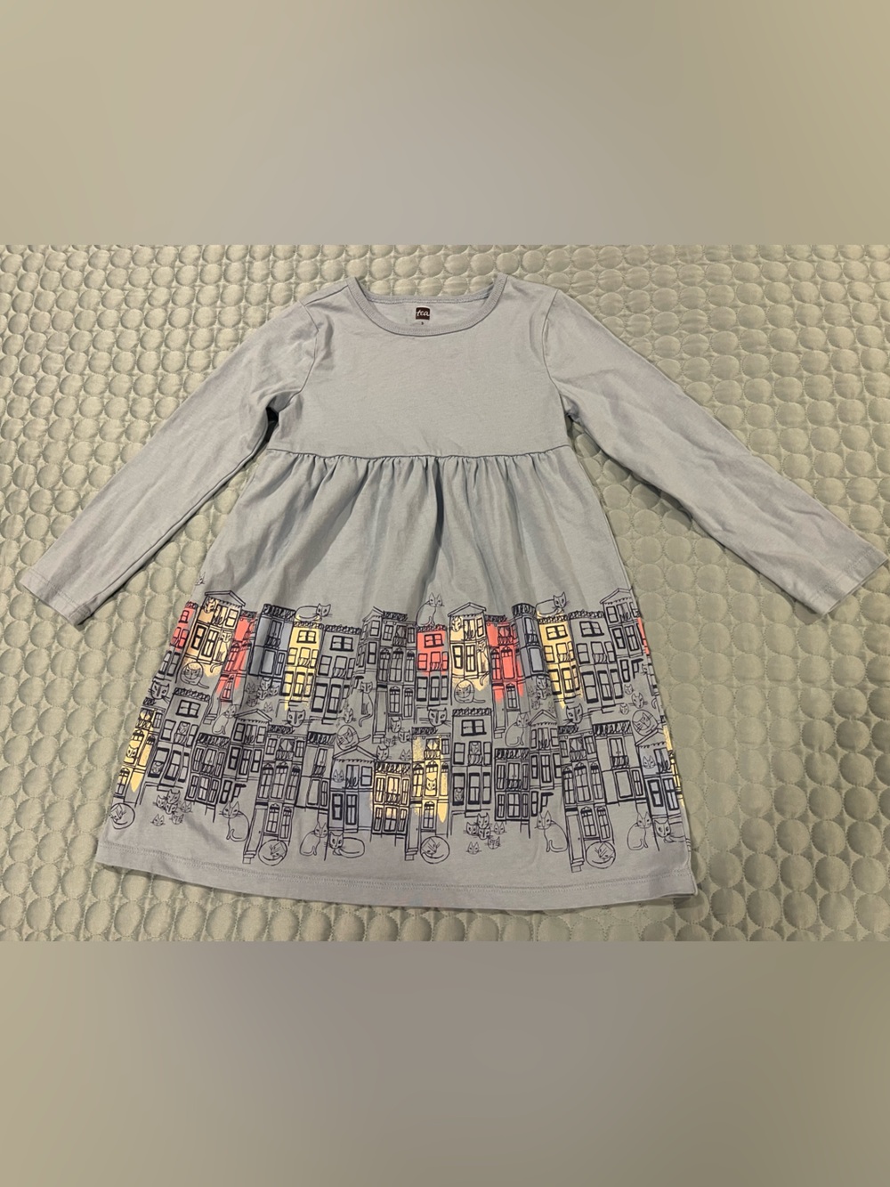 Tea Collection Istanbul Skirted Long Sleeve City Cats Dress Sz 5 100% Cotton